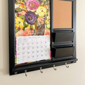 LANG Calendar Frame with Front Loading Double Pocket Mail Organizer, Storage, Shelf, Bulletin Board Cork or Chalkboard Home Decor image 3