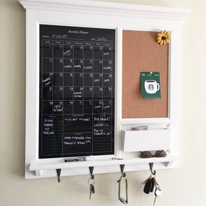 Black Dry Erase Calendar Bulletin Board Family Calendar with Mail Pocket Organizer Storage Shelf with pen holder and Keyhooks Home Decor