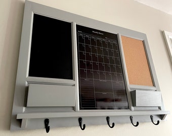 Modern Style Black Dry Erase Board Calendar Framed for Kitchen Home Office Wall, Bulletin Board, Chalkboard Mail Pockets, Command Center