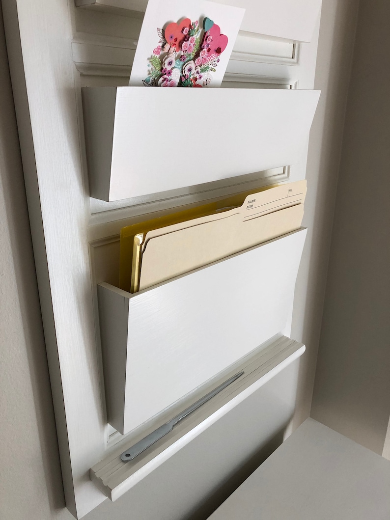 Wall Mounted White Triple Pocket File Organizer with Shelf Etsy