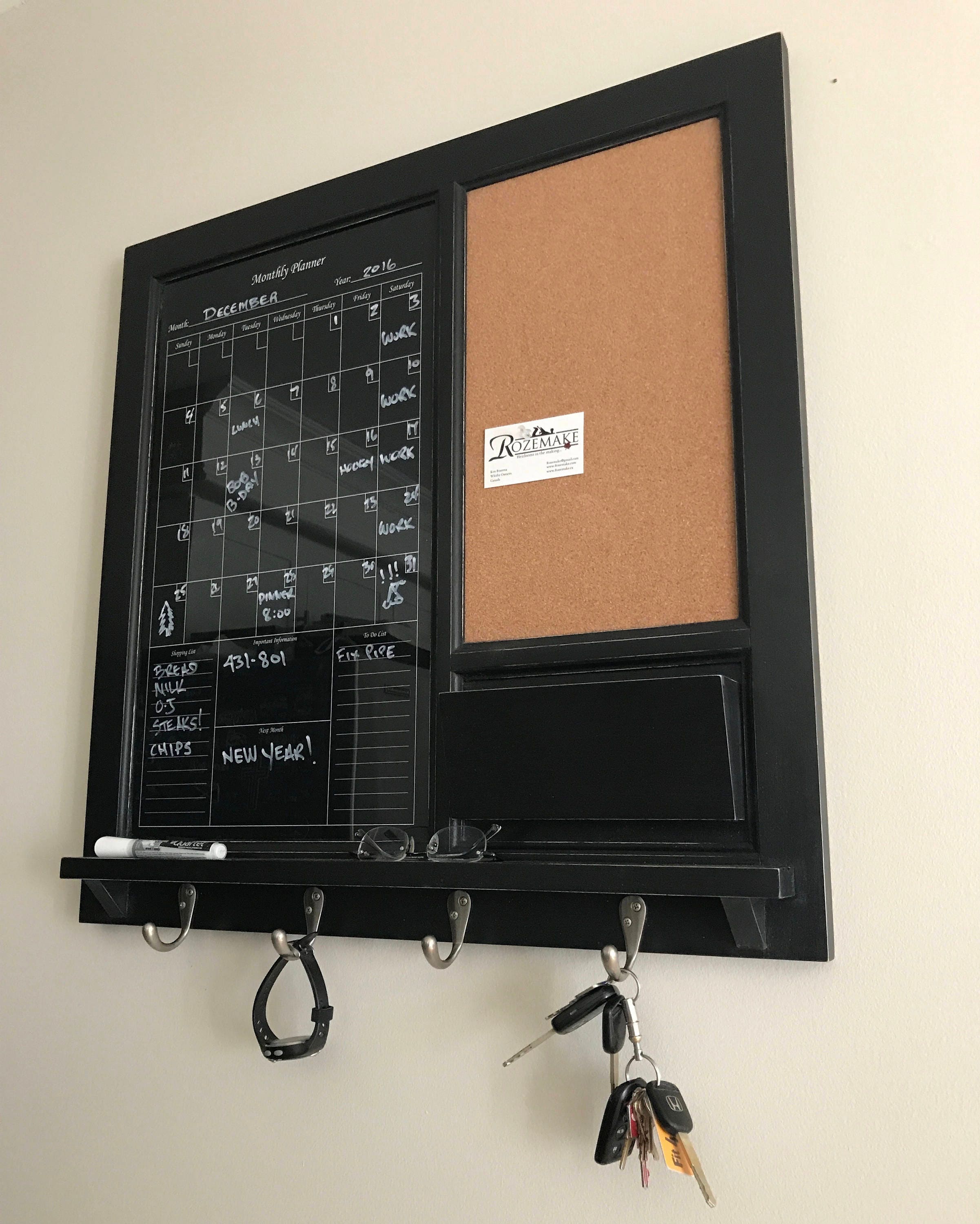 Black Dry Erase Calendar With Bulletin Board Family Planner Etsy Canada