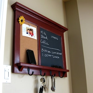 Wall Shelf Bulletin Board Cork Pin Board, Kitchen Family Organizer and Office Organizer Home Decor Entryway Organizer Shelf and keyhooks
