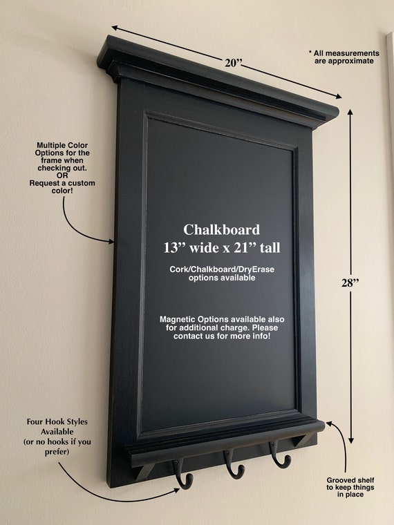 Kate & Laurel Idamae Farmhouse Chalkboard Wall Organizer – Wood Frame With Metal Pockets & Hooks