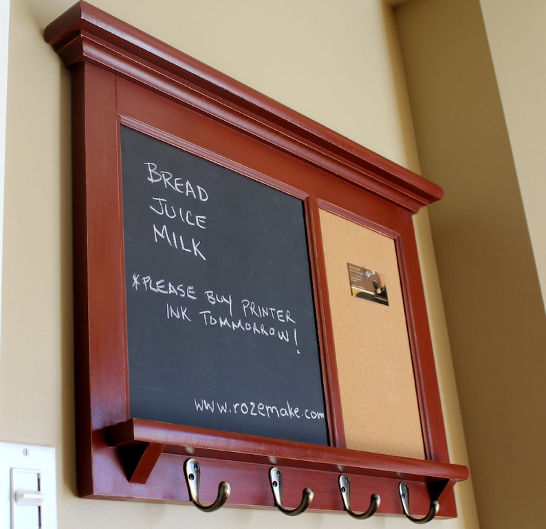 Bulletin Board Chalkboard Keyhook Organizer With Shelf Family Etsy