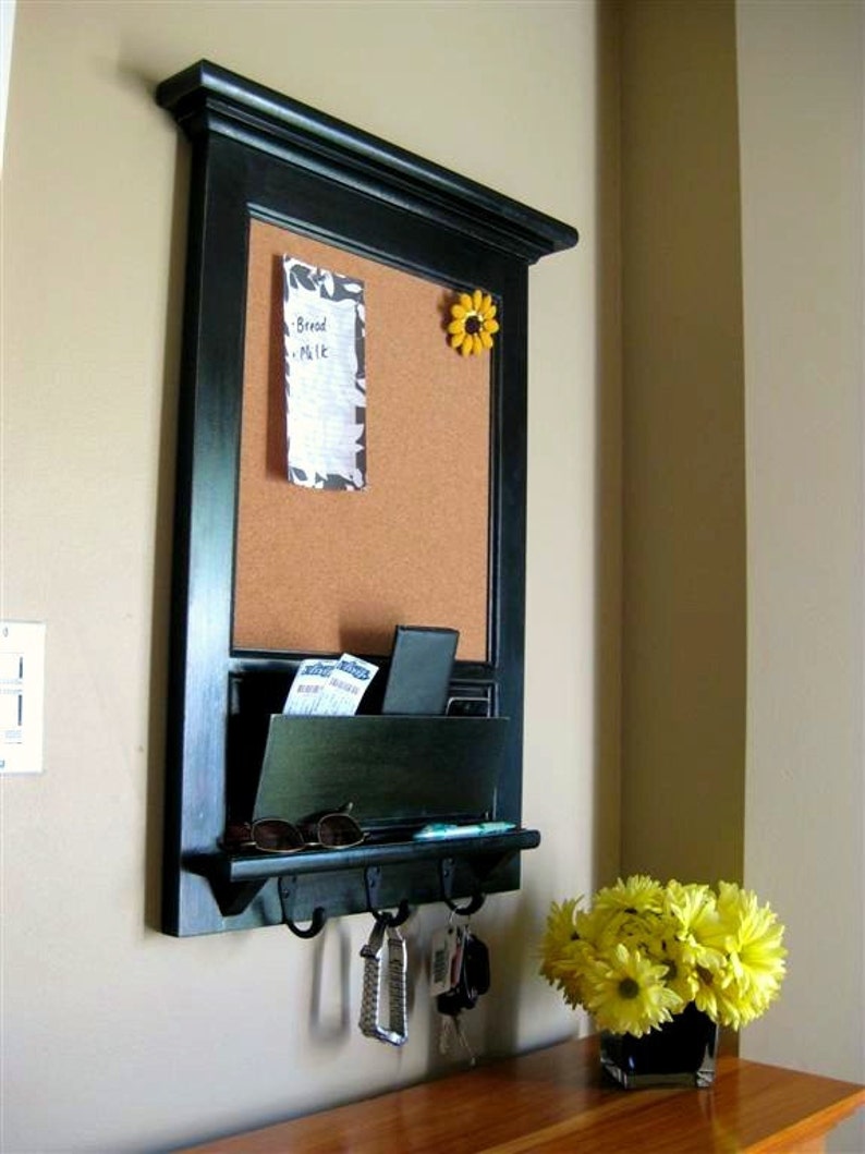 Wall Mail Organizer Furniture Wood Framed Cork Bulletin Board image 0
