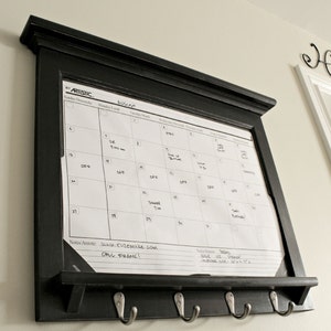 Desktop Calendar Slide In Front Loading Home Decor Frame Family Organizer with Shelf and Keyhook in Black, White, Barn Red, Brown, Grey