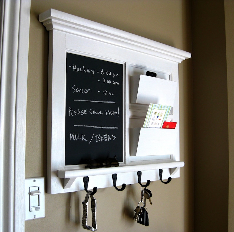 Chalkboard with Double Mail Slot Organizer, Storage Shelf or Bulletin Board Cork Command Center Home Decor Framed Furniture Home Decor image 1