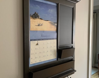 Large Wall Mounted LANG Calendar Frame with extra wide pocket.  Home Decor Mail Organizer, Shelf, Bulletin Board Corkboard or Chalkboard