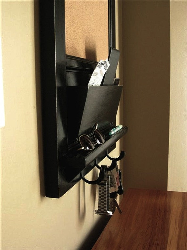 Wall Mail Organizer Furniture Wood Framed Cork Bulletin Board image 2