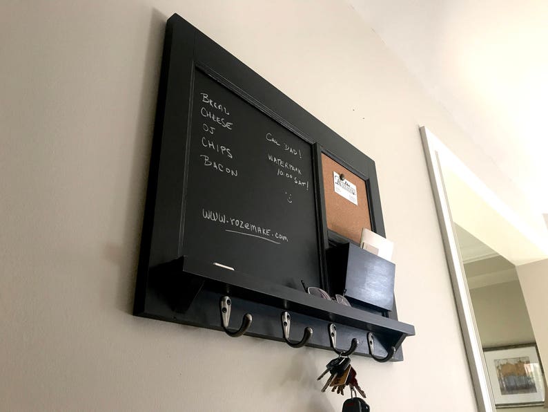 Framed Chalkboard Wall Mail Organizer Storage With Cork Board. Etsy UK