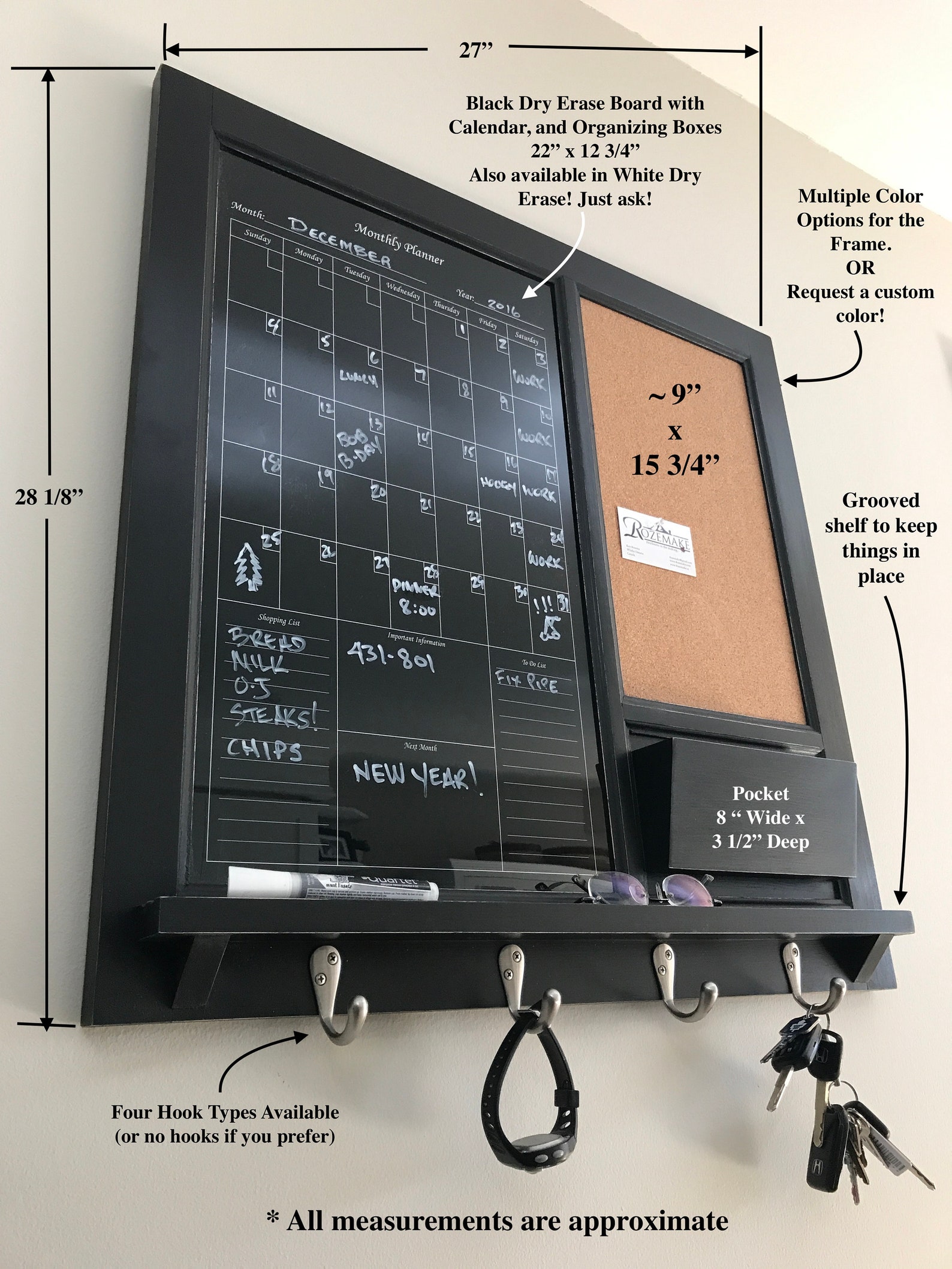 Black Dry Erase Calendar With Bulletin Board Family Planner Etsy