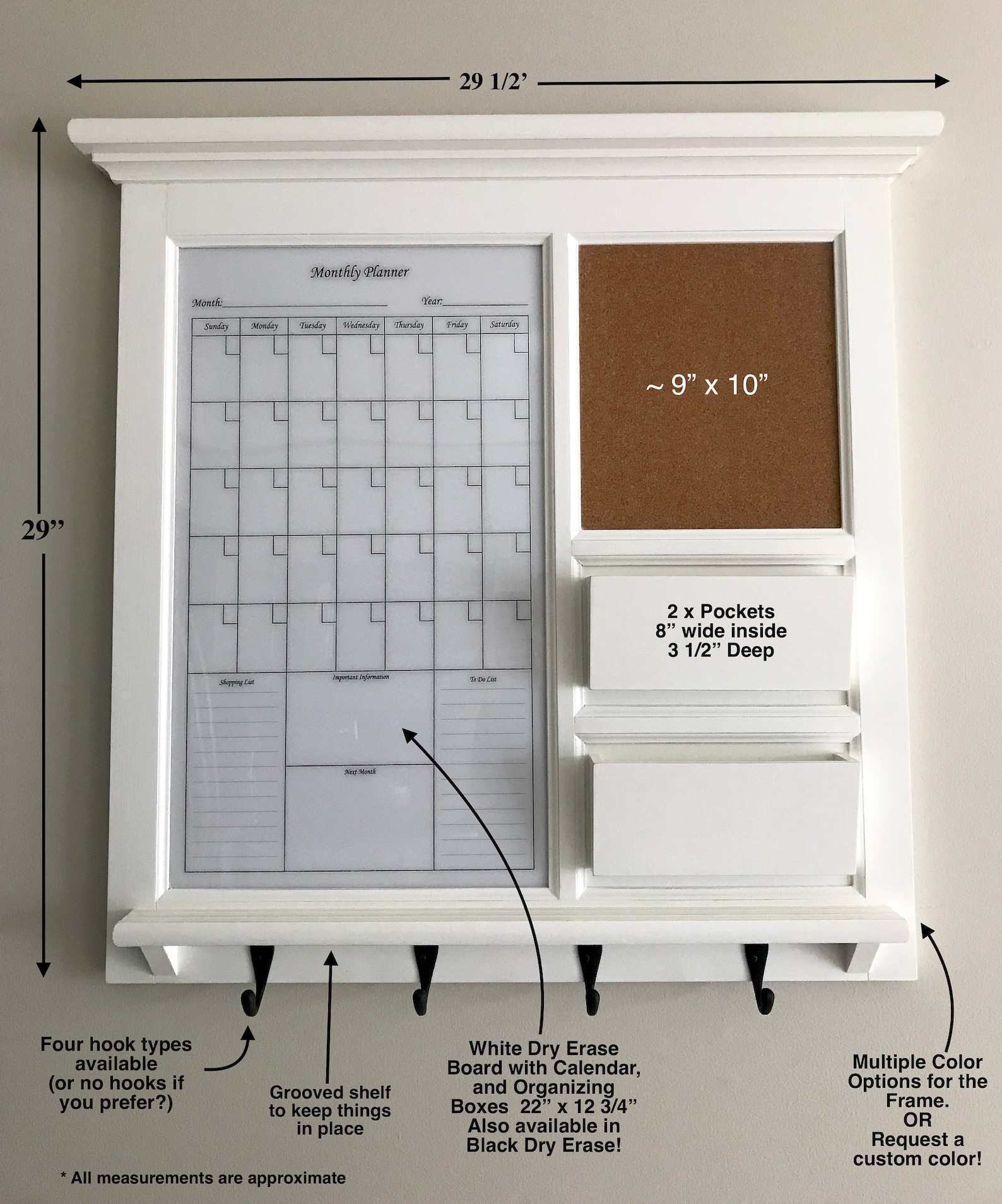 Framed Dry Erase Calendar and Bulletin Board With Double Mail Etsy