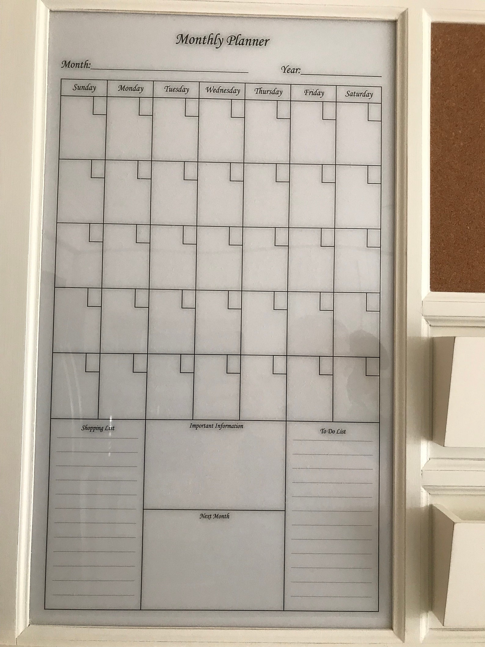 Framed Dry Erase Calendar and Bulletin Board With Double Mail Etsy