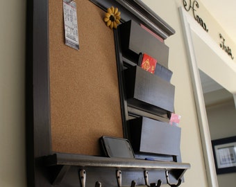 Flexzion Rustieke Houten Ingang Mail Sorter Houder, Muur Mount Mudroom Opslag Organizer met Blackboard Chalkboard Memo Board Bericht Teken & Sleutelhaak Rack/f Voordeur Meubels Accessoire Home Office