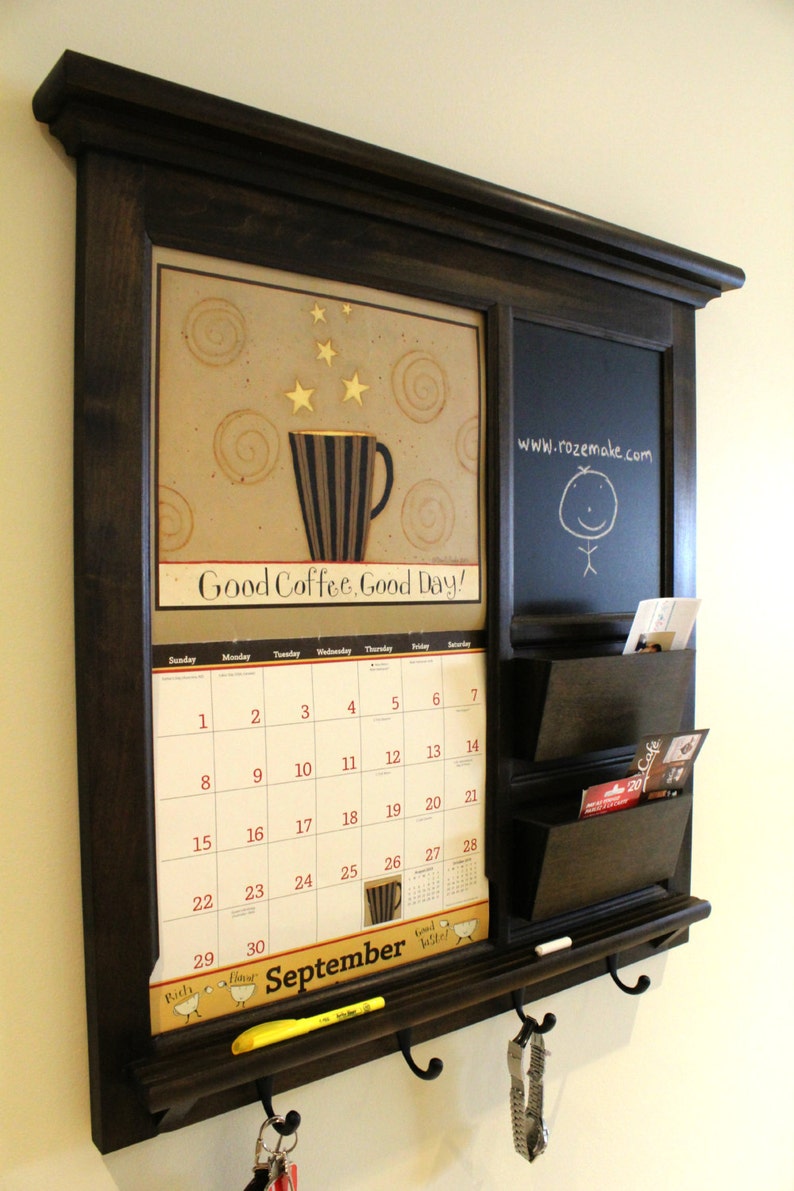 Wall Organizer Family Calendar Frame Maple Furniture Front Loading Lang With Double Mail Chalkboard