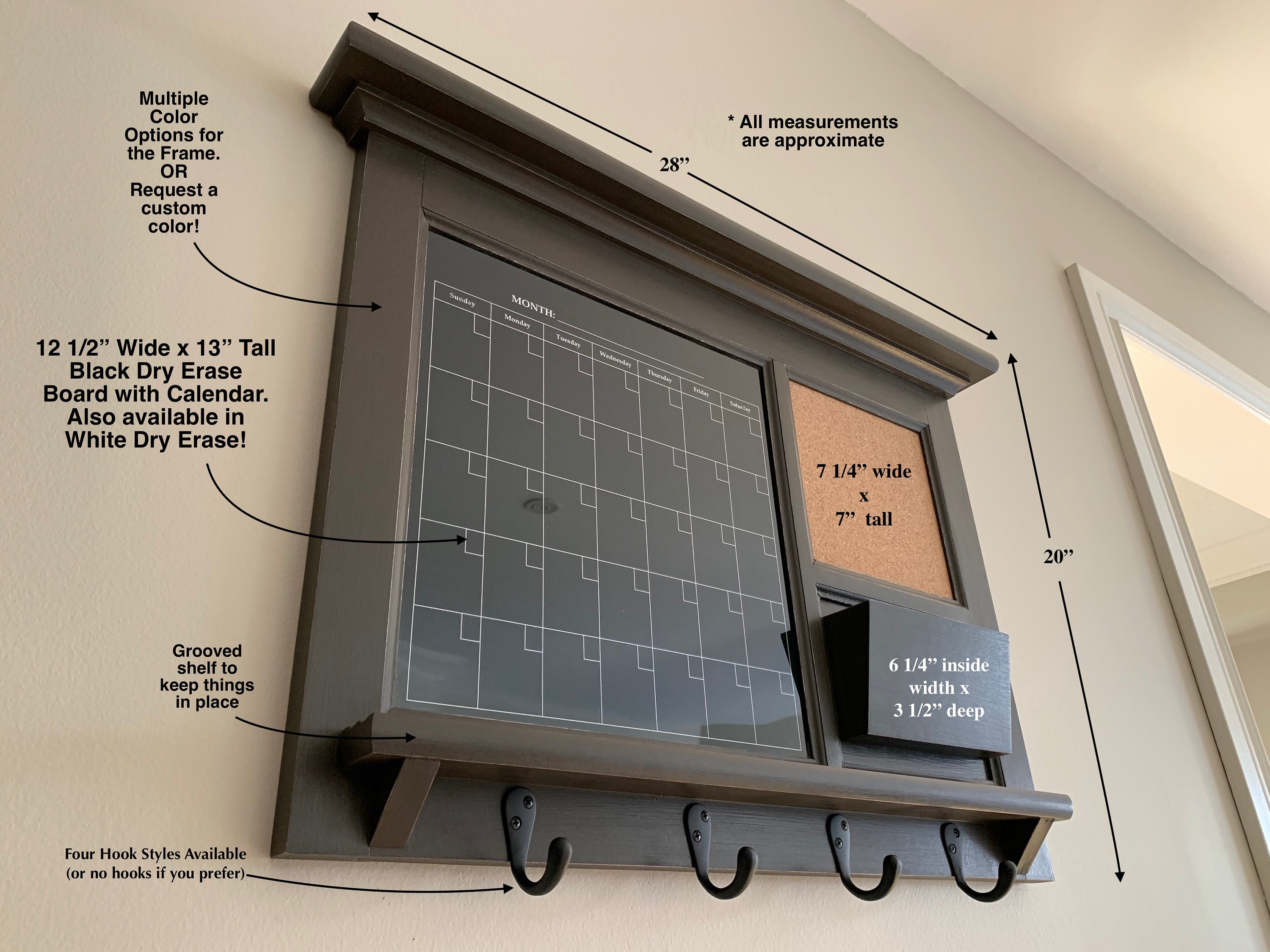 Black Dry Erase Calendar With Bulletin Board Custom Kitchen or