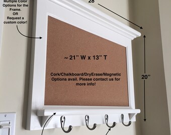 Cork Board Bulletin Board Organizer Shelf Wood Framed Furniture Key Hook Organizer for Your Kitchen Office or Entryway Home Decor Etsy