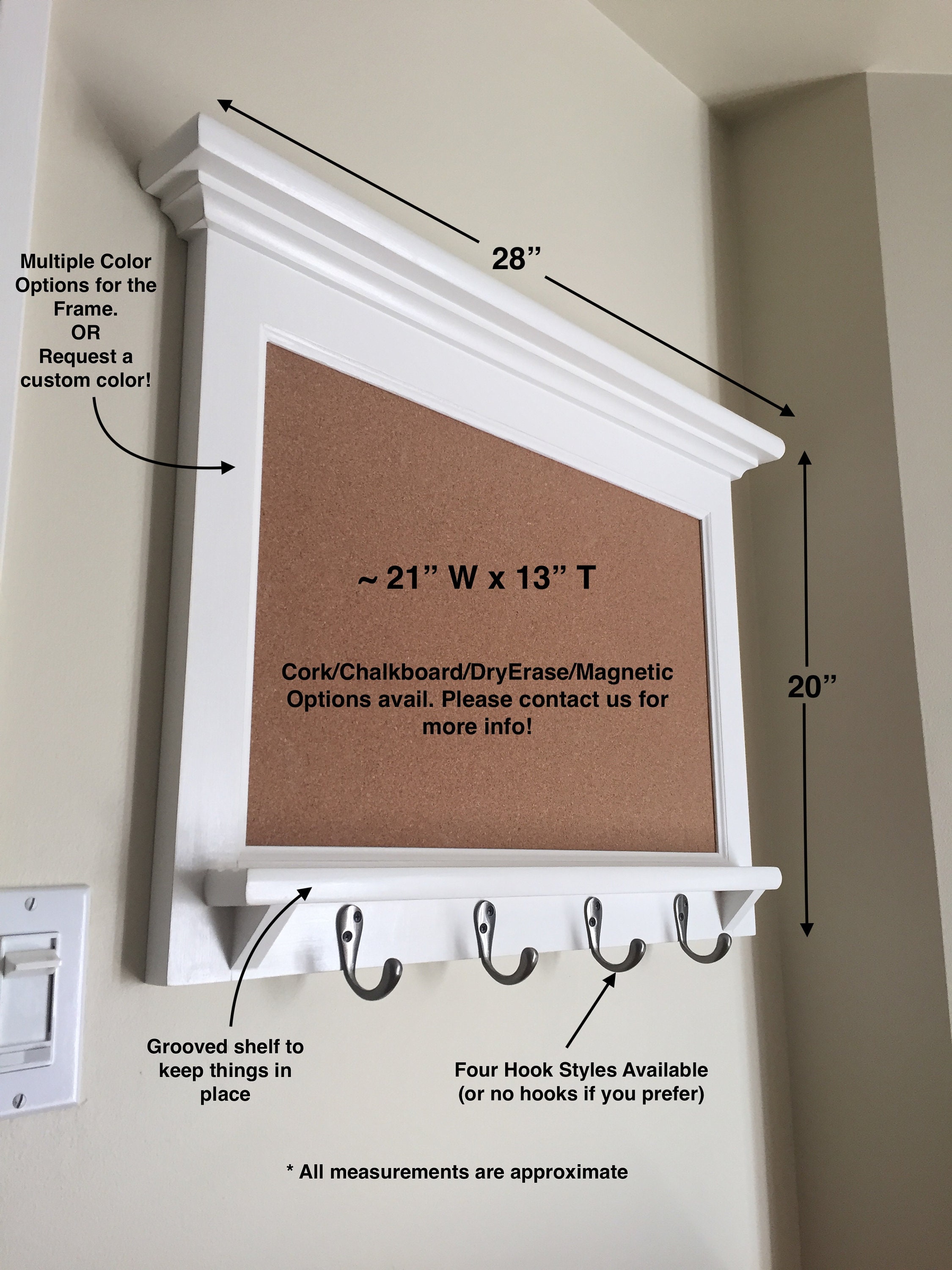 Cork Board Bulletin Board Organizer Shelf Wood Framed Etsy Canada