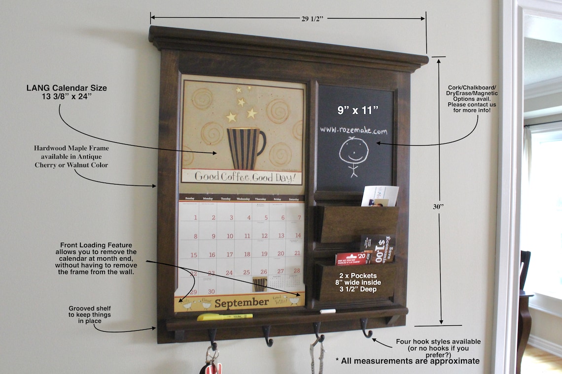 Wall Organizer Family Calendar Wall Calendar Frame Maple Etsy Wall Organizer Family Calendar Wall Calendar Frame Maple Etsy