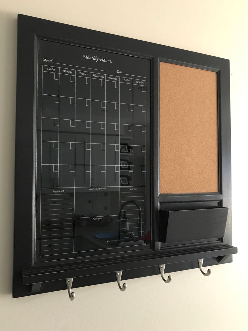 Black Dry Erase Calendar with Bulletin Board Family Planner Etsy