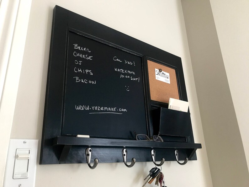 Framed Chalkboard Wall Mail Organizer Storage With Cork Board. Etsy UK