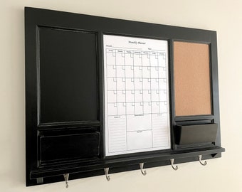 Modern Style Dry Erase White Board Calendar Framed for Kitchen Home Office Wall, Bulletin Board, Chalkboard Mail Pockets, and Command Center