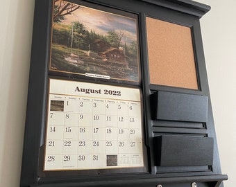 LANG Calendar Frame with Front Loading Double Pocket Mail Organizer, Storage, Shelf, Bulletin Board Cork or Chalkboard Home Decor