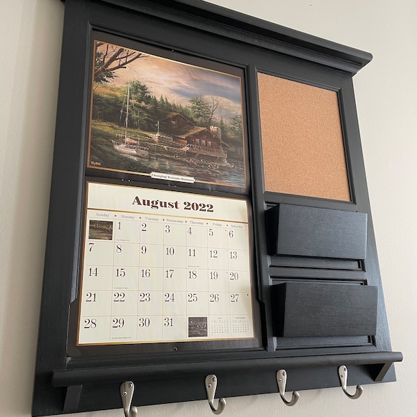 LANG Calendar Frame with Front Loading Double Pocket Mail Organizer, Storage, Shelf, Bulletin Board Cork or Chalkboard Home Decor