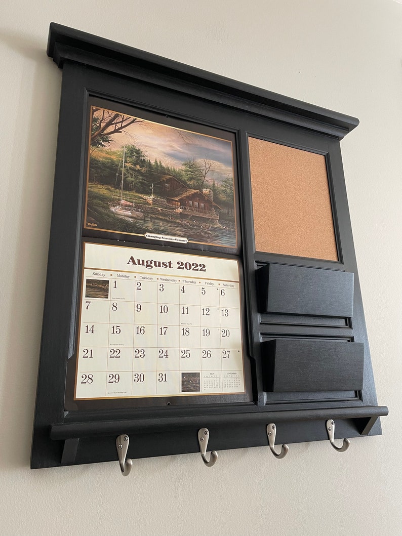 LANG Calendar Frame with Front Loading Double Pocket Mail Organizer, Storage, Shelf, Bulletin Board Cork or Chalkboard Home Decor image 1