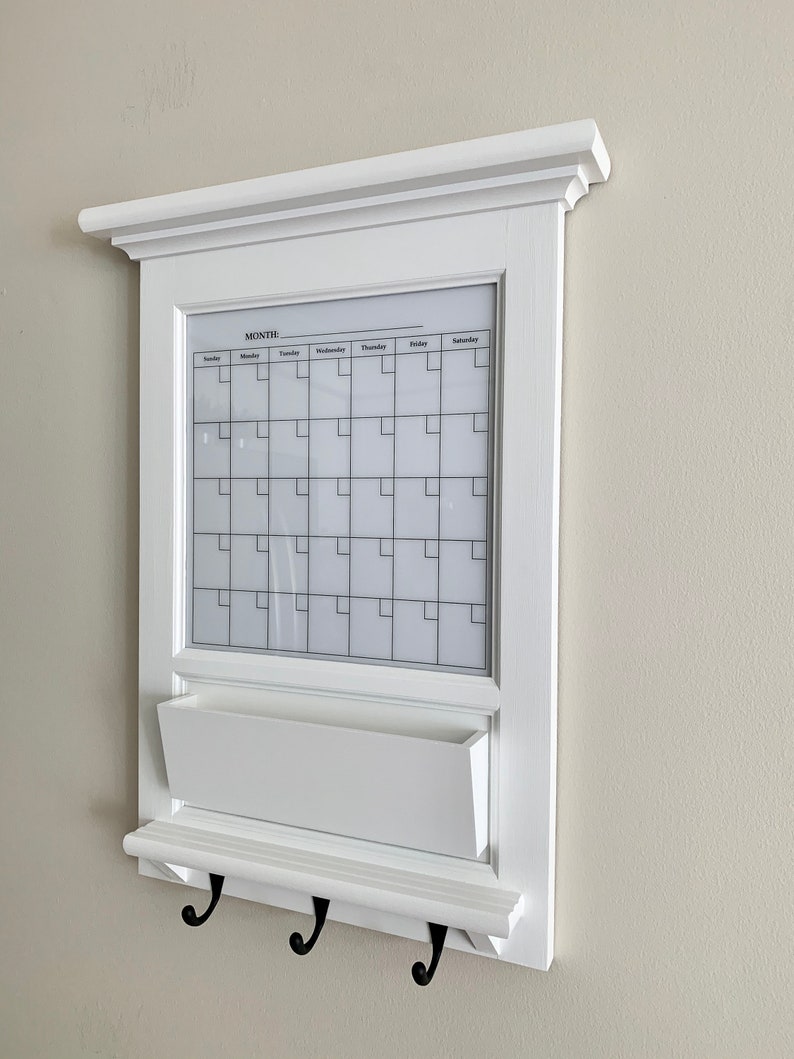 Framed Dry Erase Calendar for Wall Decor Family Planner Kitchen Home Decor Office Mail Organizer Monthly Planner, with shelf and hooks image 5