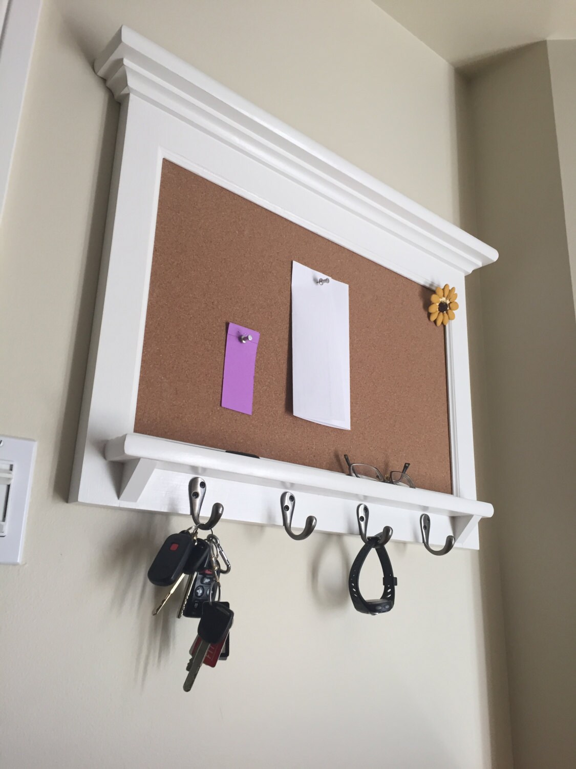 Wood Note Board Entryway Organizer With Chalkboard & Corkboard