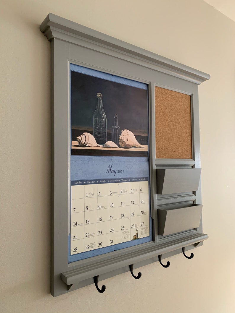 LANG Calendar Frame with Front Loading Double Pocket Mail Organizer, Storage, Shelf, Bulletin Board Cork or Chalkboard Home Decor image 5
