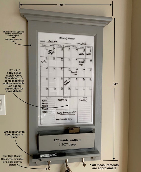 Modern Style Dry Erase White Board Calendar Framed for Kitchen