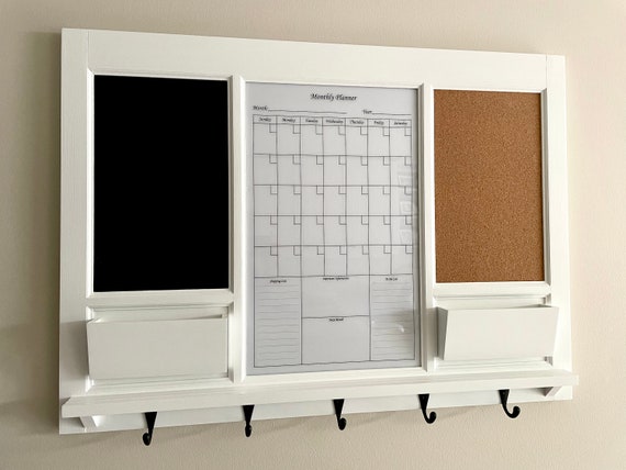 Modern Style Dry Erase White Board Calendar Framed for Kitchen Home Office  Wall, Bulletin Board, Chalkboard Mail Pockets, Command Center 