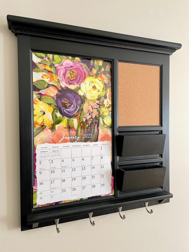 LANG Calendar Frame with Front Loading Double Pocket Mail Organizer, Storage, Shelf, Bulletin Board Cork or Chalkboard Home Decor image 3