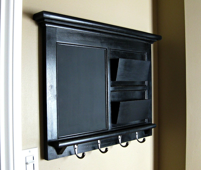 Chalkboard with Double Mail Slot Organizer, Storage Shelf or Bulletin Board Cork Command Center Home Decor Framed Furniture Home Decor image 3