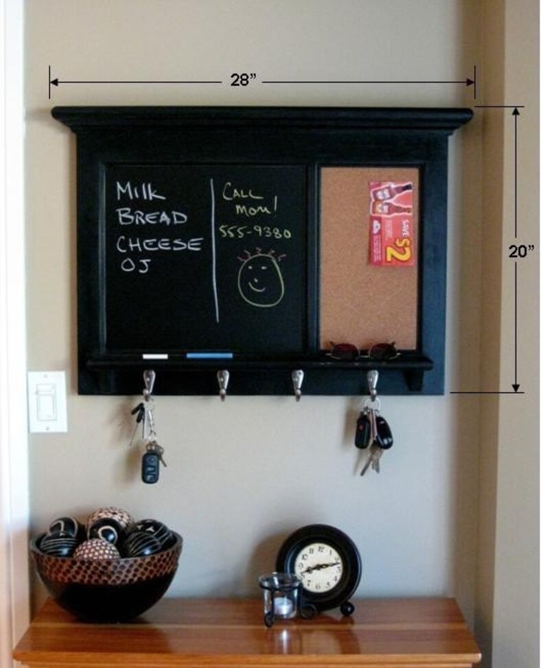 Bulletin Board Chalkboard Keyhook Organizer with Shelf Family Etsy