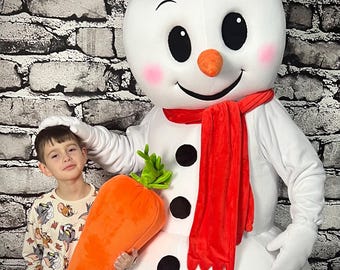 Adult Snowman Mascot Costume, Plush Full-Body Holiday Suit