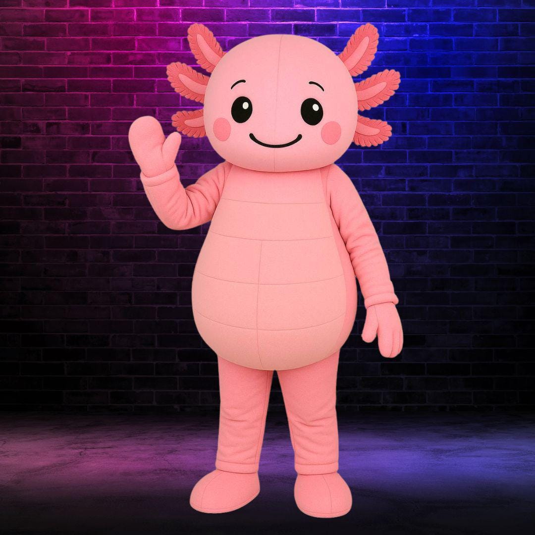 Handmade Axolotl Mascot Costume: Plush Full Body Suit for Adults