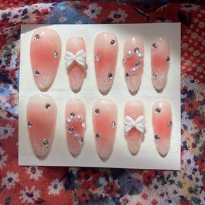 Uñas postizas rosas bonitas / Uñas postizas personalizadas hechas a mano / Uñas reutilizables / Uñas para regalo de cumpleaños / Regalo para ella / Arte de uñas bonito / Uñas japonesas