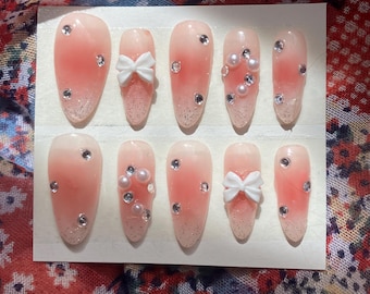 Cute Pink Press On Nails |Handmade Custom Press On Nails | Reusable Nails | Birthday Gift Nails | Gift For Her|Cute Nail Art| Japanese Nails