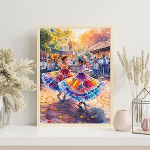 Mexican Folk Dancer Printable Art, Colorful Mexican Fiesta Digital Wall Art, Rustic and Boho Home Decor, Gift for Cultural Celebrations