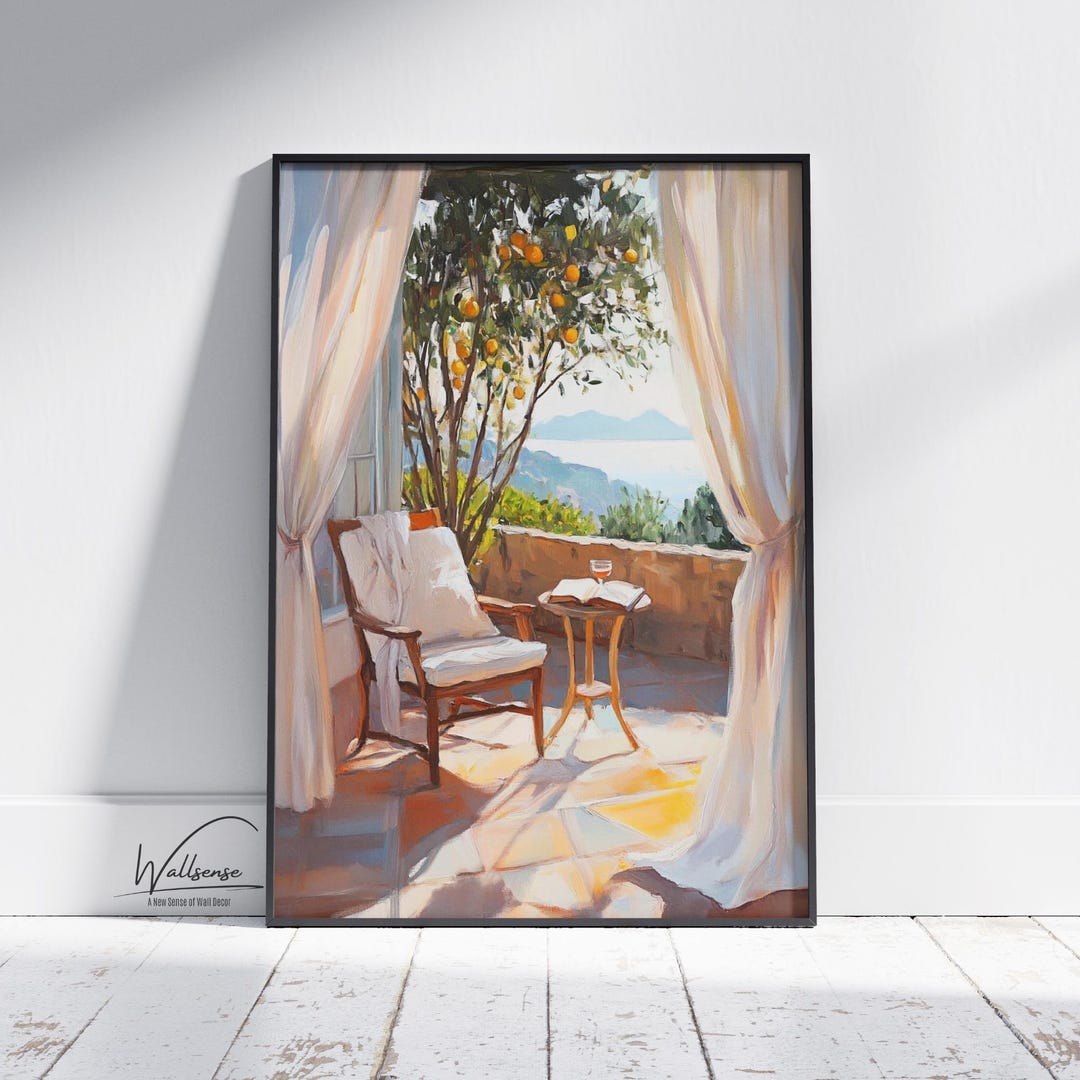 Mediterranean Patio Wall Art Print – Orange Tree Garden View Print With ...