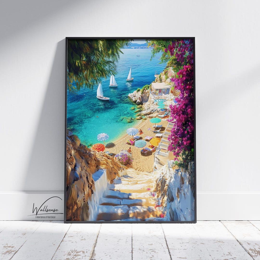 Mediterranean Beach Wall Art Print - Coastal Summer Seaside Landscape ...