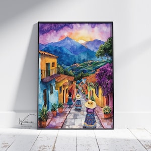 Colorful Mexican Houses Printable Art, Hispanic Village Wall Art, Rustic and Boho Home Decor, Gift for Mexican Culture Lovers