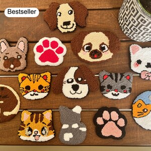 Punch needle coaster Handmade coaster Cat and dog lover gift Mug rug coaster Drink coaster Housewarming gift Home decor Punch needle kit A11
