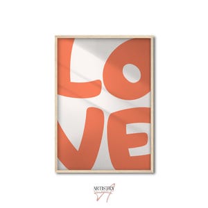 Póster de amor • Impresión de pared de los años 70 • Impresión naranja • Impresión de pared de moda • Póster de arte de pared retro • Arte de amor • Póster maximalista • Arte de pared con tipografía