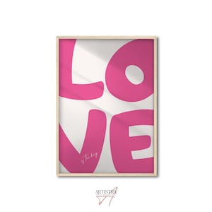 Pôster Retro Pink Love • Impressão de parede dos anos 70 • Decoração de quarto com estética elegante • Impressão de arte de parede moderna • Pôster minimalista • Arte de parede com tipografia