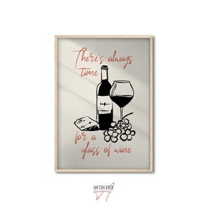 Affiche de cuisine vin et fromage • Art mural vin français dessiné à la main • Décoration de bar à la maison • Art mural tendance • Décoration murale de salle à manger • Cadeau pour maman