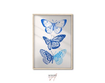 Blue and Beige Poster • Modern Butterfly Wall Art • Trendy Wall Print • Preppy Dorm Decor • Funky Print Yk2 Wall Art • Girls Room Decor